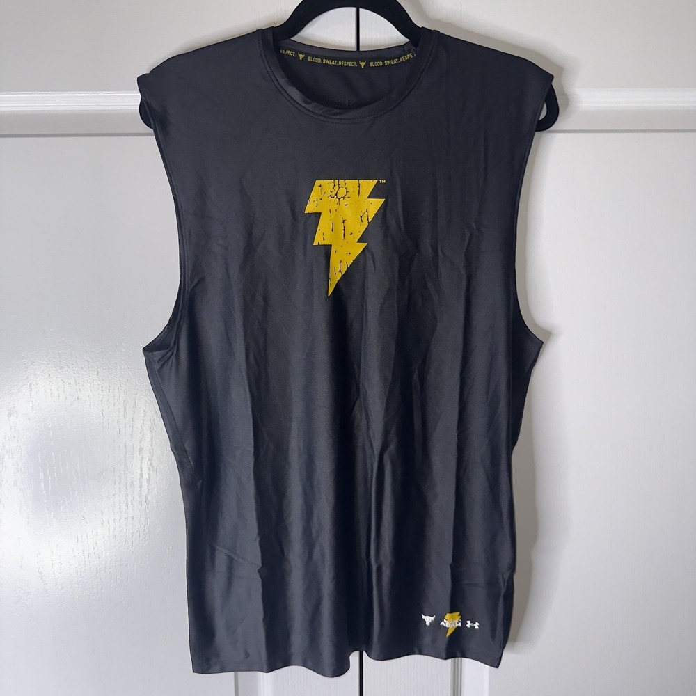Under Armour Project Rock Black Adam Shirt Mens XL Black Logo Tank HeatGear